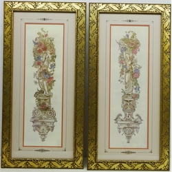  Classical Statue Depicting Lady Holding Flowers, pair of 20th century lithographs in ornate matching frames overall 86cm x 42cm (2)   