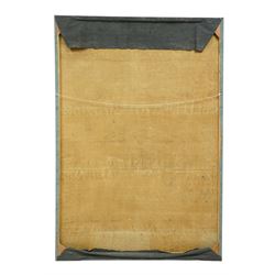 Large and impressive Chinese ancestral portrait, late Qing dynasty, gouache on stitched canvas with gilded highlights, showing thirty-eight sitters across four registers, the principal ancestors depicted before an altar table holding various ritual items, each in official dress and many wearing Golden Pheasant (Second-rank) and Silver Pheasant (Fifth-rank) Mandarin squares or 'buzi', overall 190cm x 131cm 
