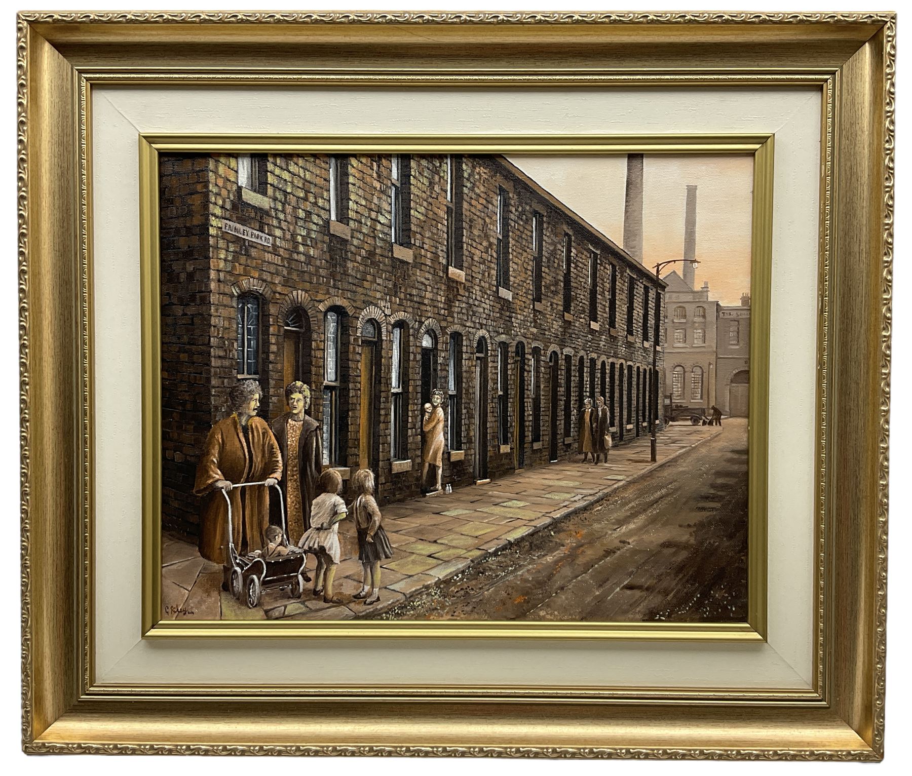 Geoff Riley (British contemporary): 'An Idle Moment and a bit of Lively News!', oil on canvas signed and dated '04, titled verso 39cm x 49cm