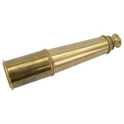 British WWII brass and leather telescope, marked tele. sct. regts mkII, with broad arrow,  mark, together with a brass three draw telescope 