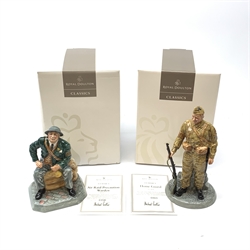 A limited edition Royal Doulton figurine, Home Guard HN4494, 483/2500, with box and certificate, together with a further limited edition Royal Doulton figurine, Air Raid Precaution Warden HN4555, 358/2500, with box and certificate. 
