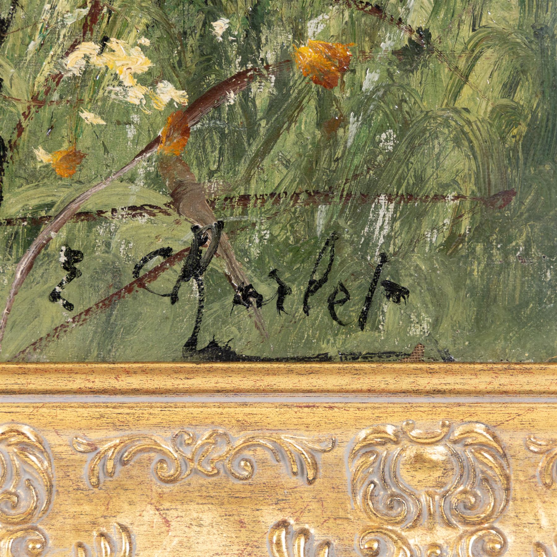 Émile Charlet (Belgian 1851-1910): Setter at the Riverside, oil on canvas laid on to board signed 59cm x 72cm