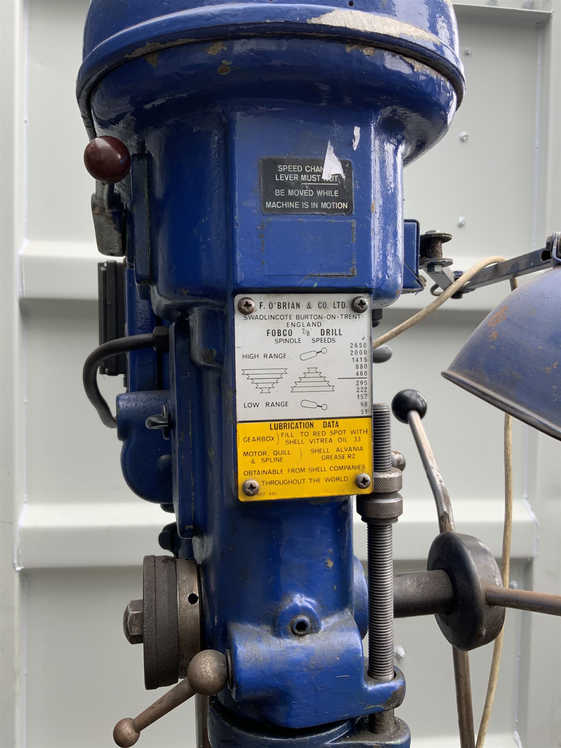 F. O’Brian & Co. Ltd - ‘Fobco 7/8’ large floor standing pillar drill, adjustable spindle speeds, with engineers vice attachment  - THIS LOT IS TO BE COLLECTED BY APPOINTMENT FROM DUGGLEBY STORAGE, GREAT HILL, EASTFIELD, SCARBOROUGH, YO11 3TX