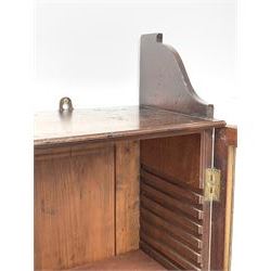 Georgian mahogany Gothic wall hanging cabinet, enclosed by two ogee pointed arch astragal glazed doors, plain sides with shaped top and bottom brackets