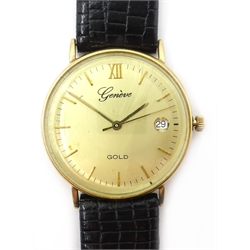  Geneve 9ct gold wristwatch, hallmarked on leather strap  