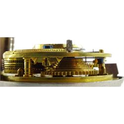 Victorian silver pair cased verge fusee pocket watch by J W Adcock, East Dereham, No. 98132, round pillars,  pierced and engraved balance cock decorated with a mask, enamel polychrome dial depicting a ploughing scene, Roman and Arabic numerals, case by Henry William Griffin, London 1864