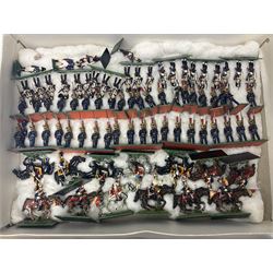 Painted metal wargame figures - over four hundred and sixty including Napoleonic, Dragoons, Line, horse-drawn and other Artillery, mounted etc; individuals and ranks of two, three and four; various scales including 20mm, 25mm etc