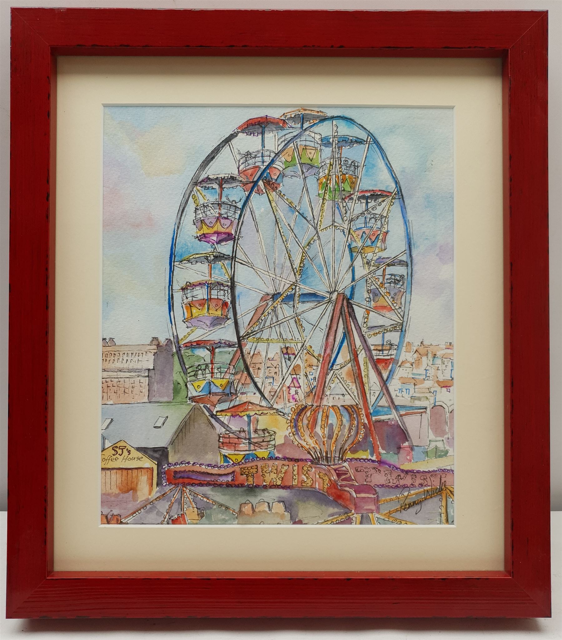 Penny Wicks (British 1949-): Luna Park Scarborough, watercolour and ink signed 28cm x 24cm