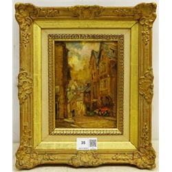 Owen Bowen (Staithes Group 1873-1967): 'A Street in Dinan', oil on panel, inscribed dated 1934 and titled verso 17cm x 12cm

