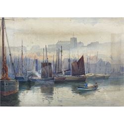 Albert George Strange (British c.1855-1917): Boats in Scarborough Harbour, watercolour signed 25cm x 34cm