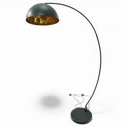 Contemporary black painted floor lamp, domed black shade with gold leaf effect interior, o...