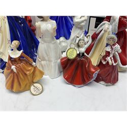 Seven Royal Doulton figures, comprising Sara HN2265, Lorraine HN4301, Mary HN3375, Olivia HN5114, Charlotte HN4092, Josephine HN4223 and Rachel HN4780, together with five smaller Royal Doulton figures (12)