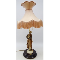  Giuseppe Armani Florence table lamp, Art Deco style in the form of a lady holding a Yorkshire Terrier with shade, H73cm   