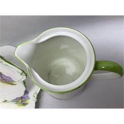 Aynsley Bluebell Time 'As Supplied to the Queen' tea service, comprising hot water jug, six teacups and saucers, milk jug, two cake plates and tow trinket dishes  