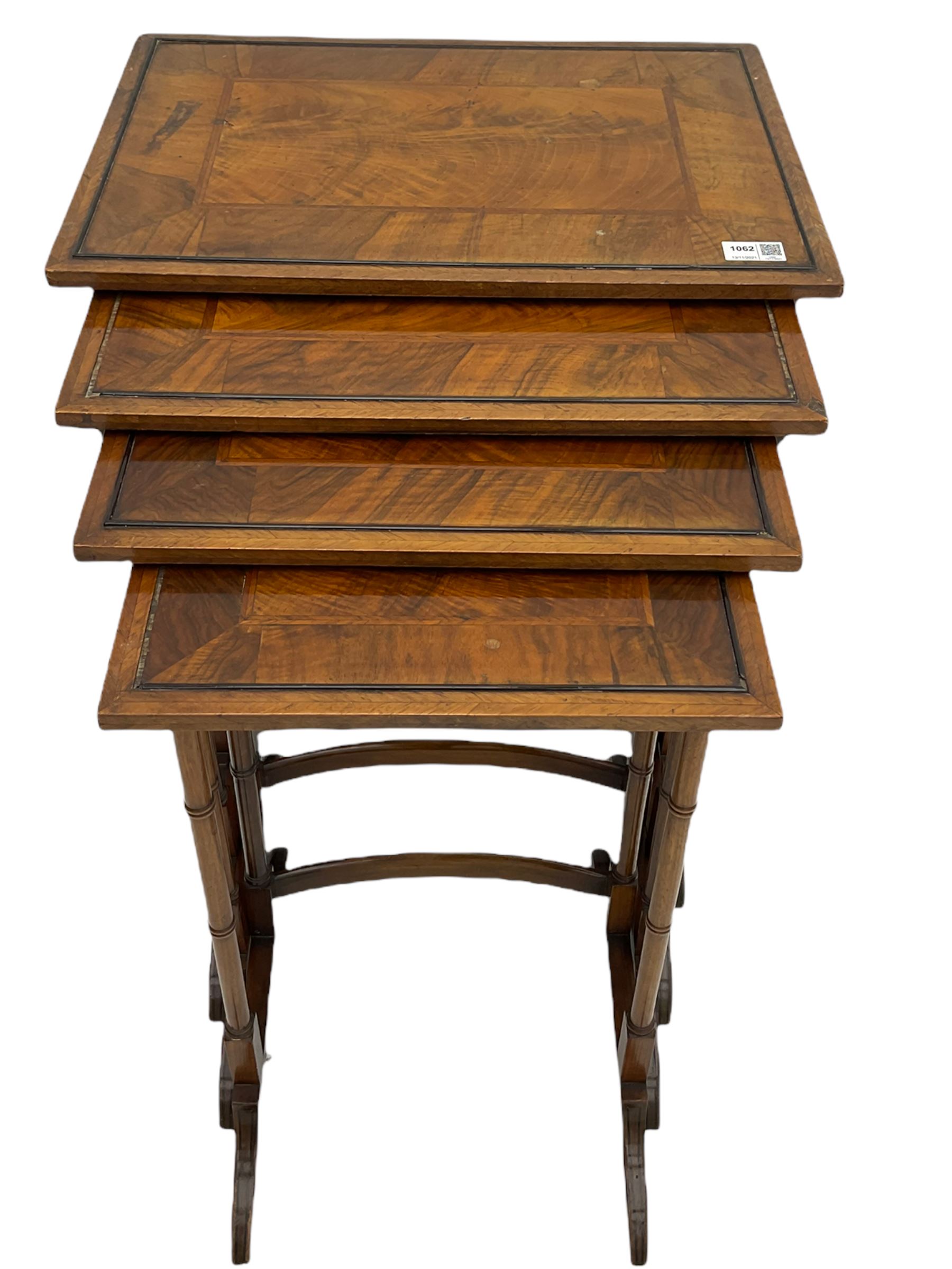 Georgian style walnut Quartetto nest of tables, inlaid and crossbanded top