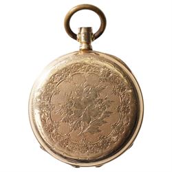 14ct gold cylinder fob watch, stamped 14K with squirrel hallmark