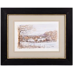 Joseph Pighills (British 1902-1984): 'Nab Hill and Nan Scar - Oxenhope', watercolour signed and dated '79, titled verso 25.5cm x 35cm; George 'Griff' Griffiths (British 1939-2017): 'Arthington Near Otley', watercolour signed, titled verso 22.5cm x 33.5cm (2)