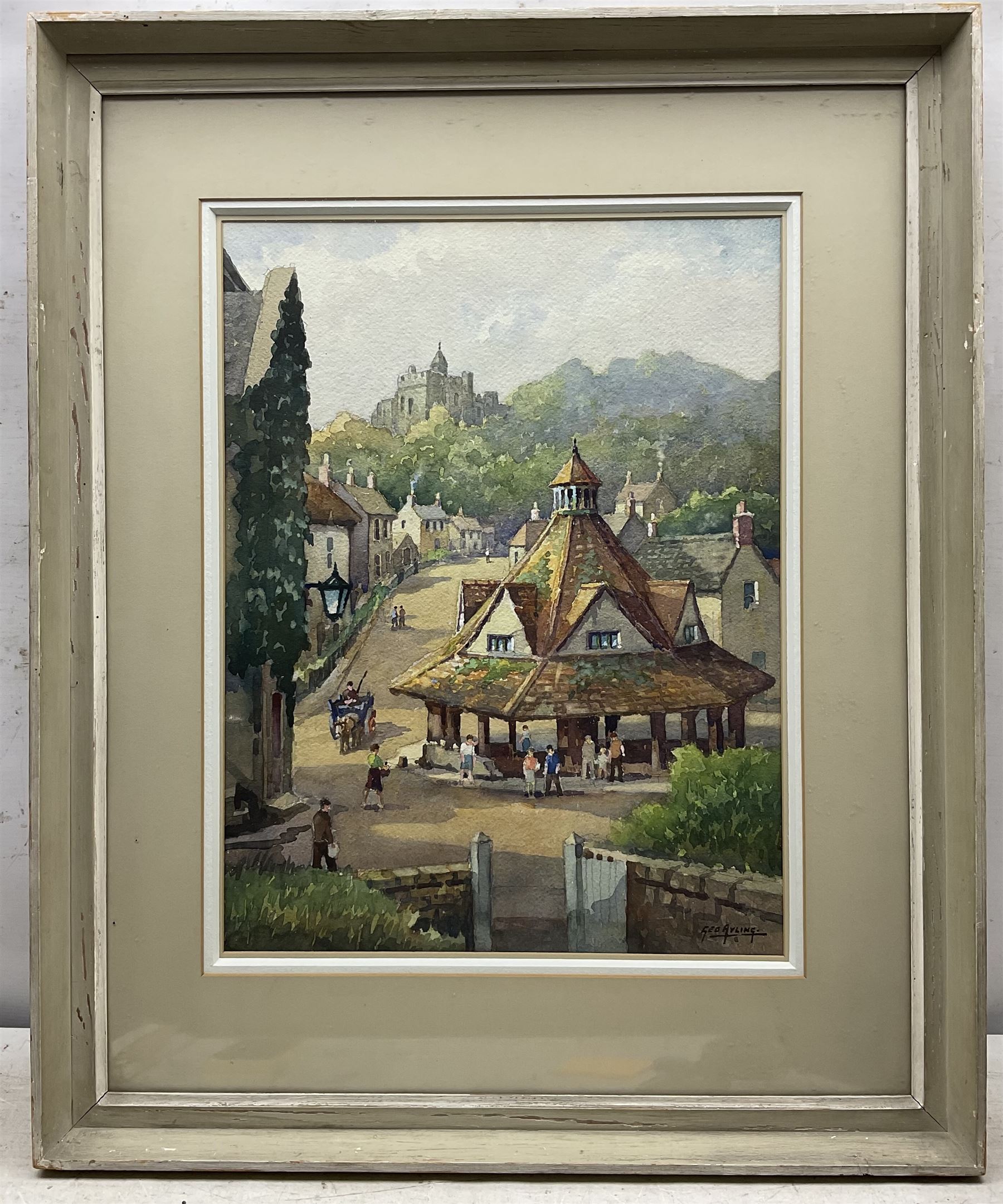 George Ayling (British 1887-1960): Dunster Castle and the Yarn Market, watercolour signed 48cm x 36cm 