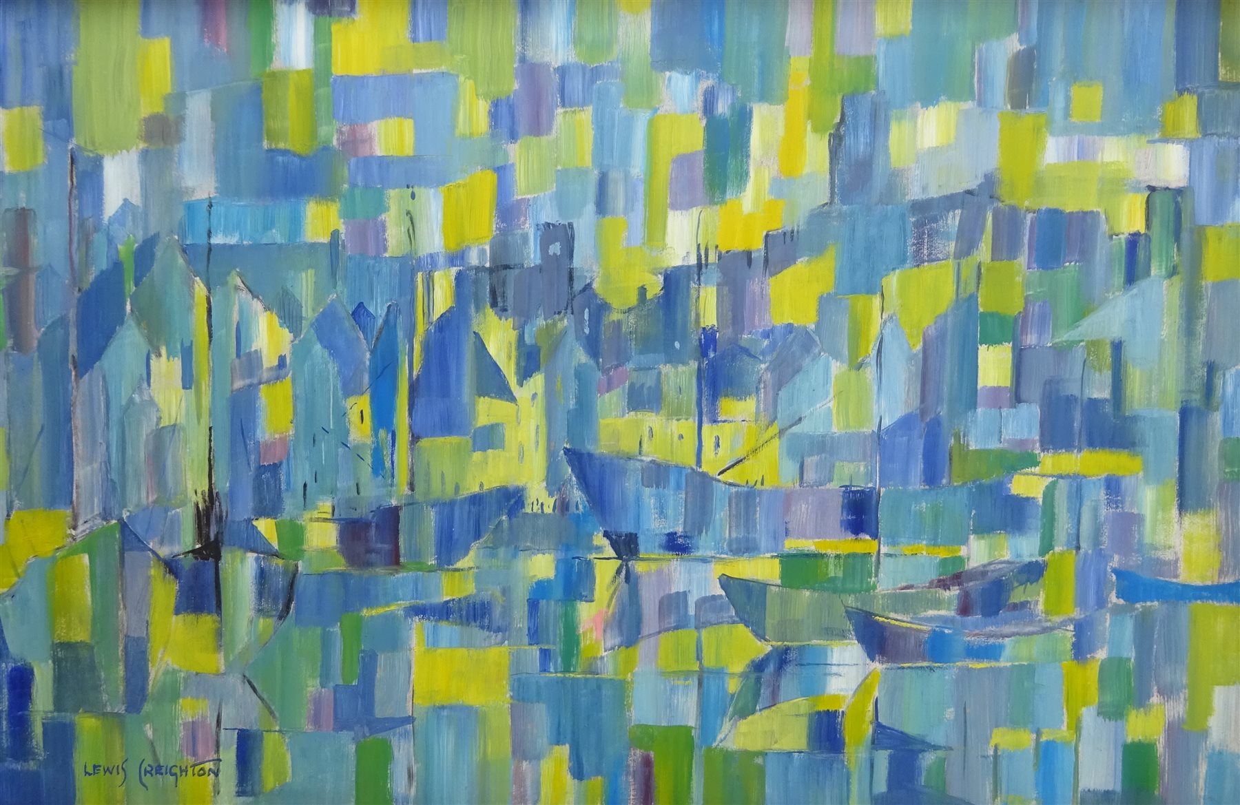 Lewis Creighton (British 1918-1996): Scarborough Harbour Abstract, oil on board signed 56cm x 86cm