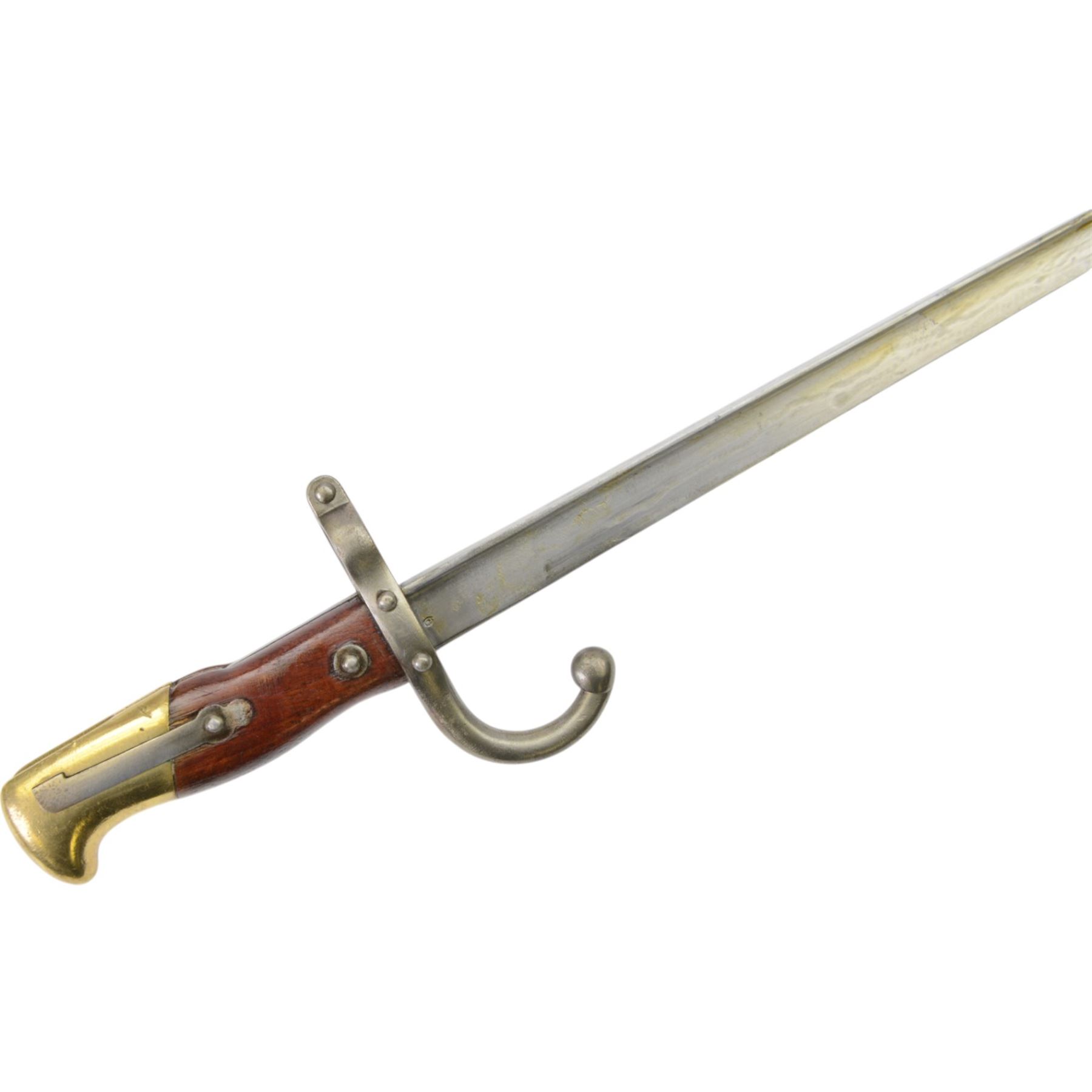 French chassepot bayonet the spine engraved St. Etienne, Mass 1876, with matching scabbard, German Waffenfabrik Bayonet and British Remington 1913 pattern bayonet 