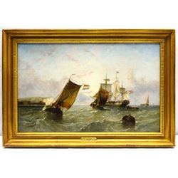 Henry Redmore (British 1820-1887): Sailing Vessels off the Coast in Calm and Choppy Seas, pair oils on canvas one signed and dated 1867, 34cm x 54cm (2)