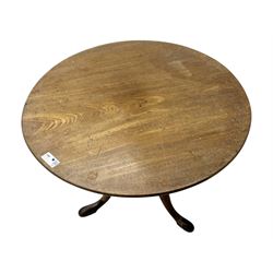 George III mahogany tripod table, folding hinged top above pedestal on three cabriole legs 