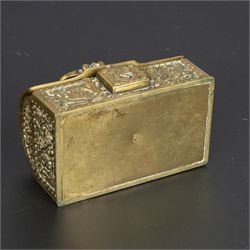 Gilt bronze mounted black glass seal, contained within a brass casket, with velvet interior and inner label reading 'C. F. Schmedding Augsburg', together with a porcelain handled seal decorated with floral sprays on a pink ground