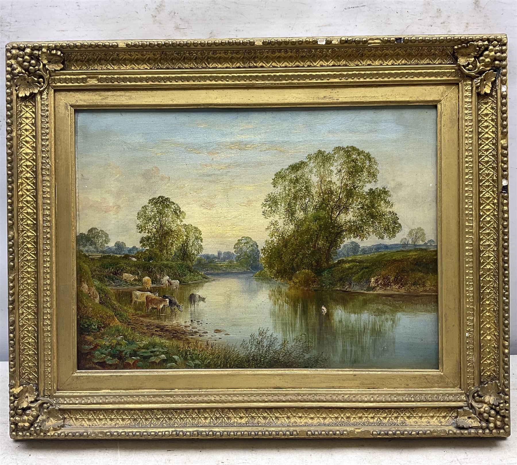 George Alexander (British 1832-1913): Cattle Watering at 'The River Wharfe Tadcaster', oil on canvas signed and inscribed verso, 27cm x 37cm 