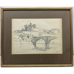 Frederick (Fred) Lawson (British 1888-1968): Richmond Castle and Bridge, pencil signed and dated 1925, 24cm x 34cm