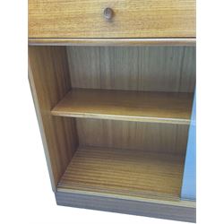 Nathan - teak open bookcase, fitted with sliding glass doors and two drawers