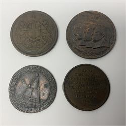 Coins, tokens, paranumismatic and miscellaneous items, including United States of America 1850 one cent, 1877 one dime, 1884 five cents, 1926 Liberty dime etc, Queen Victoria New Brunswick 1843 one penny token, East India Company 1845 half anna, Chinese cash coins, Grand Lodge of Maryland November 16th 1886 Centennial Session medallion etc