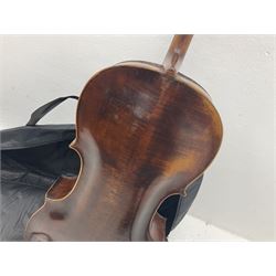Late 19th/early 20th century seven-eighth size cello with 72cm two-piece maple back and ribs and spruce top, bears label for S.C. Boleson-Petersen Copenhagen dated 1914 and Hull repair label for 1966, L117cm overall; in modern soft carrying case