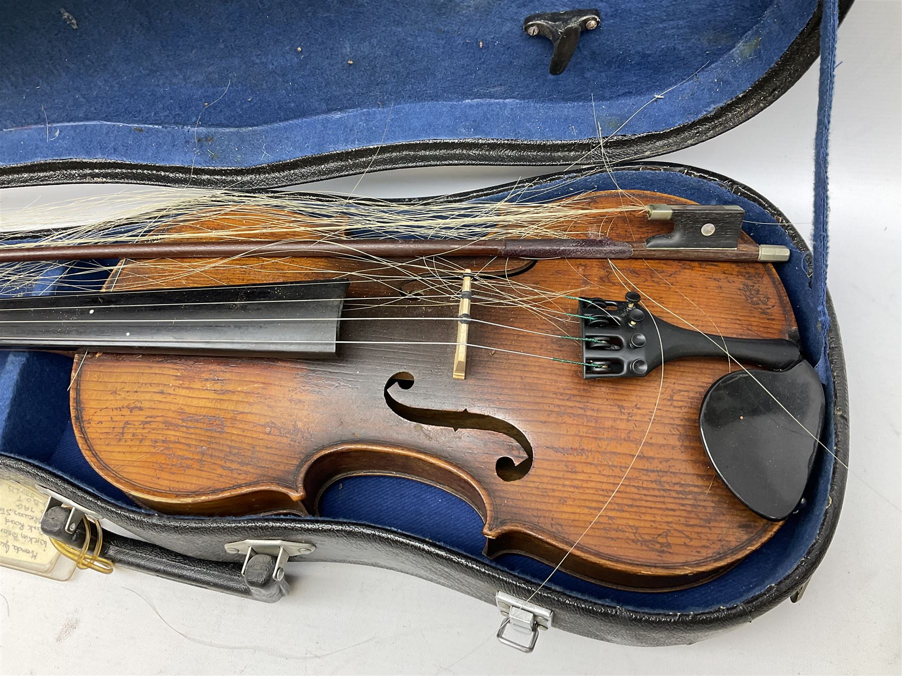 Two cased Skylark violins with bows, largest violin L59cm 