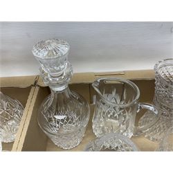 Collection of Waterford and Tyrone crystal, including wine glasses, clock, bowl, etc, together with a collection of other cut glass and crystal