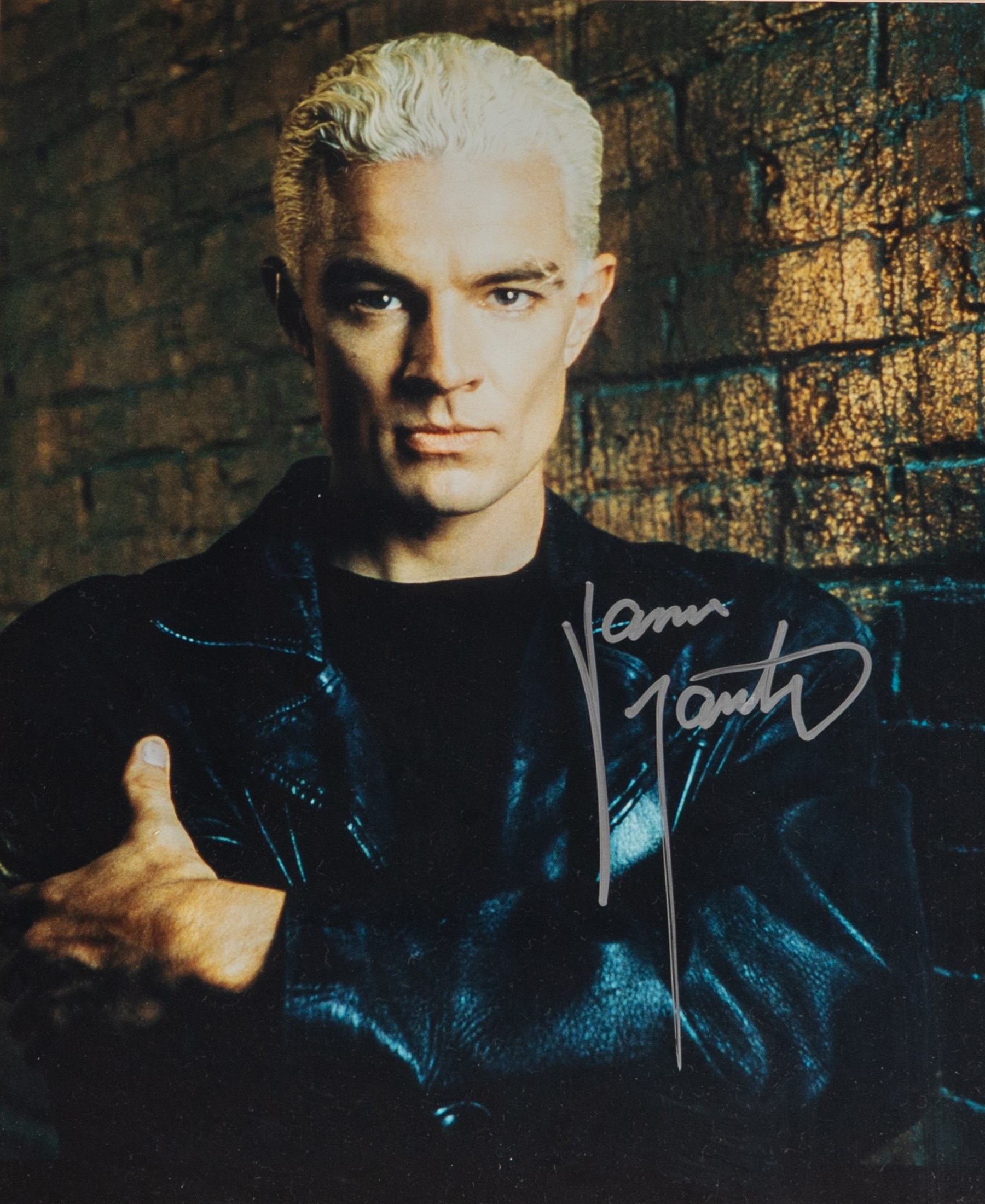 Signed Buffy the Vampire Slayer montage, comprising limited edition print signed by artist Julie Bell to the centre bordered by signed cast photographs to include Sarah Michelle Gellar, Anthony Head, Alyson Hannigan, David Boreanaz, James Marsters and Juliet Landau, in large presentation frame, frame H109cm, W126cm