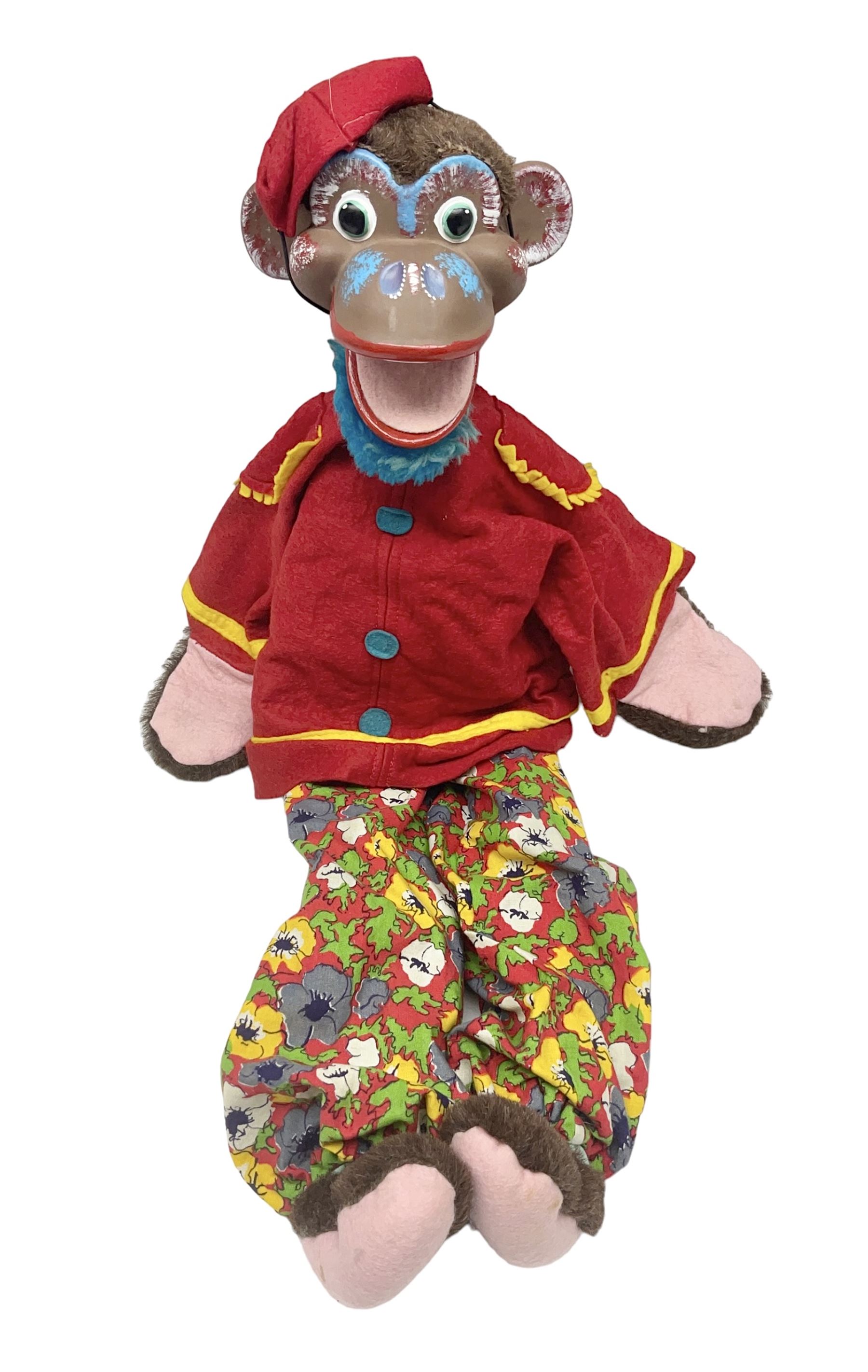 1970s Pelham Vent Puppet in the form of a monkey, the ventriloquist dummy donning floral trousers and hat