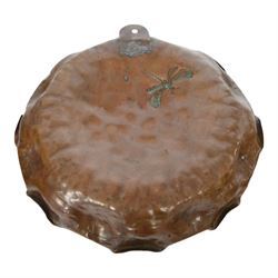 20th century Japanese copper dish, with fluted rim embossed with a dragonfly, together with Paul Gilling copper and pewter tray 