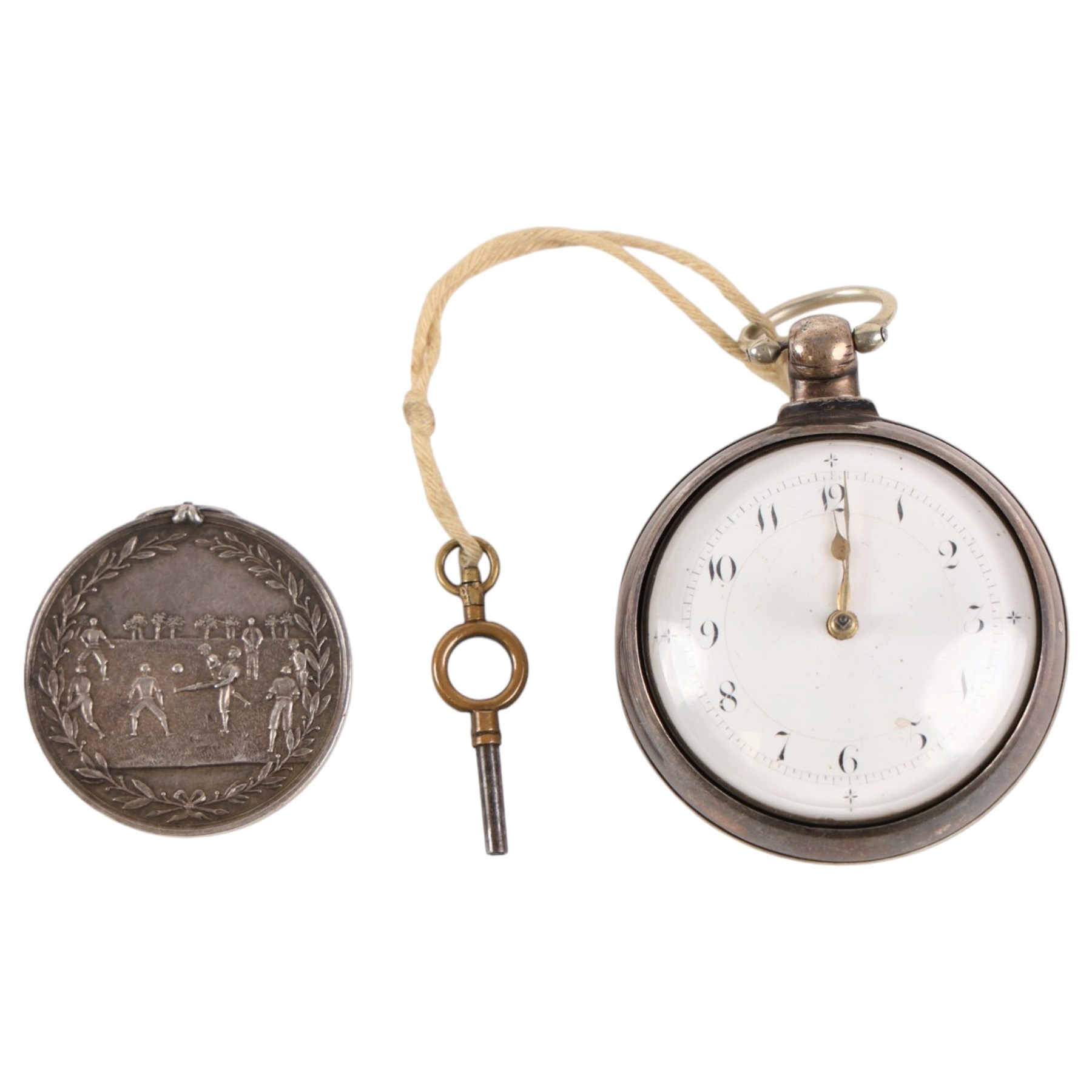 Silver open faced pocket watch by Joseph Marshall, together with a silver Army football medal