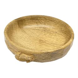 'Mouseman' tooled oak nut bowl, carved with mouse signature, by Robert Thompson of Kilburn