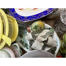 Four glass snuff bottles, together with assorted ceramics, including Carlton Ware cruet set,  in the form of a lady wearing a crinoline dress, Adams Calyx ware Singapore bird covered sucrier, etc  