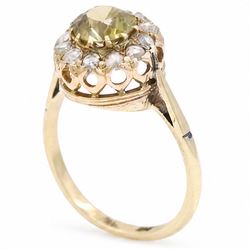Early 20th century gold yellow / brown stone and rose cut diamond cluster ring, stamped 10ct 