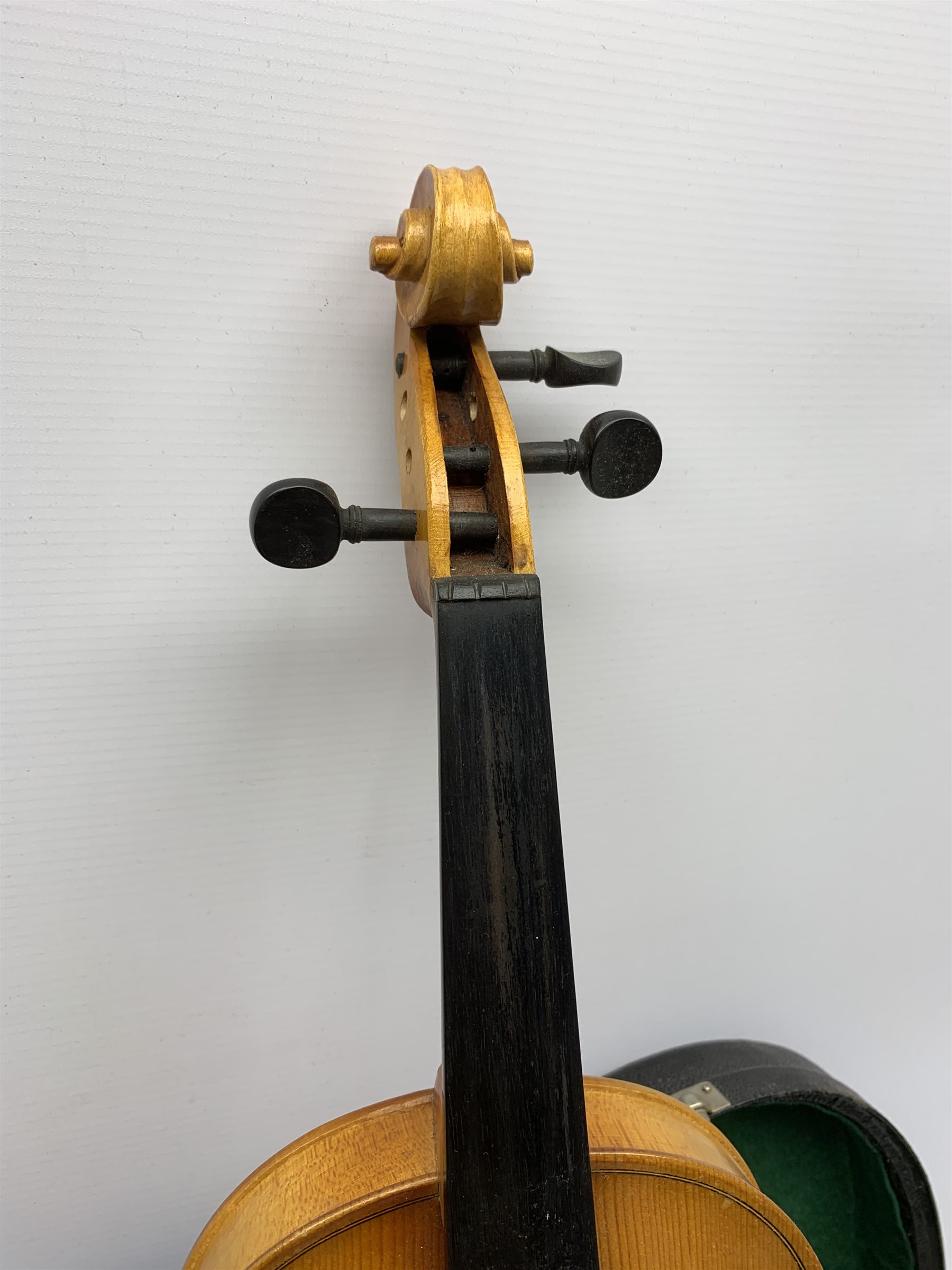 Artia Excelsior for Boosey & Hawkes violin for completion with 35.5cm two-piece maple back and ribs and spruce top, bears label, lacking tailpiece, chinrest, bridge and one tuning peg, 59cm overall, in hard carrying case with bow