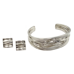  Silver contemporary design bangle and matching earrings, stamped 925  