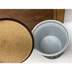 Danish collectables, to include teak tray by Nissen Denmark, ladybird pattern biscuit barrel by Laurids Lonborg and a Stelton stainless steel and wooden cruet set, together with a mid century floral tile trivet