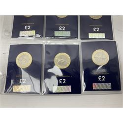 Mostly United Kingdom Queen Elizabeth II commemorative two pound  coins, including 2017 'Jane Austen', 2018 'Sea King', 2018 'Vulcan' etc face value of UK coins approximately 98 GBP