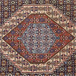 Persian Bijar prayer rug, dark brown ground with all-over Herati design surrounding a rust and pale blue central medallion, cream inner border and rust floral outer border