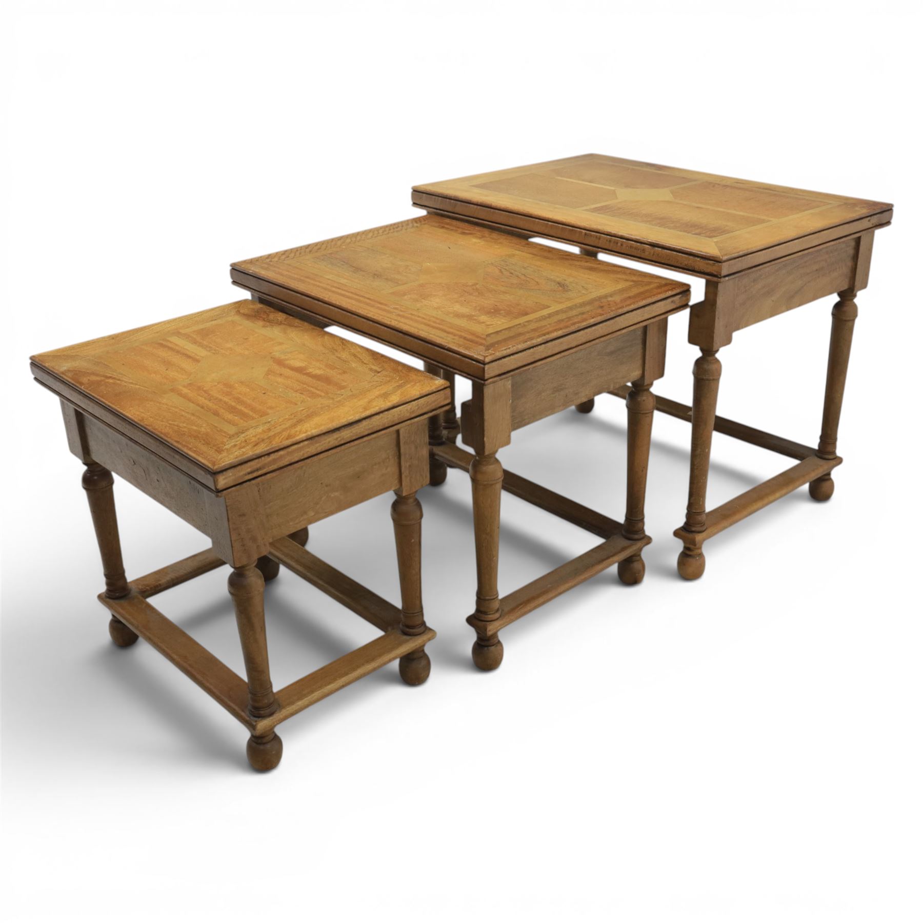 Barker & Stonehouse - Flagstone nest of three tables, inset stone and mango wood, raised on turned supports