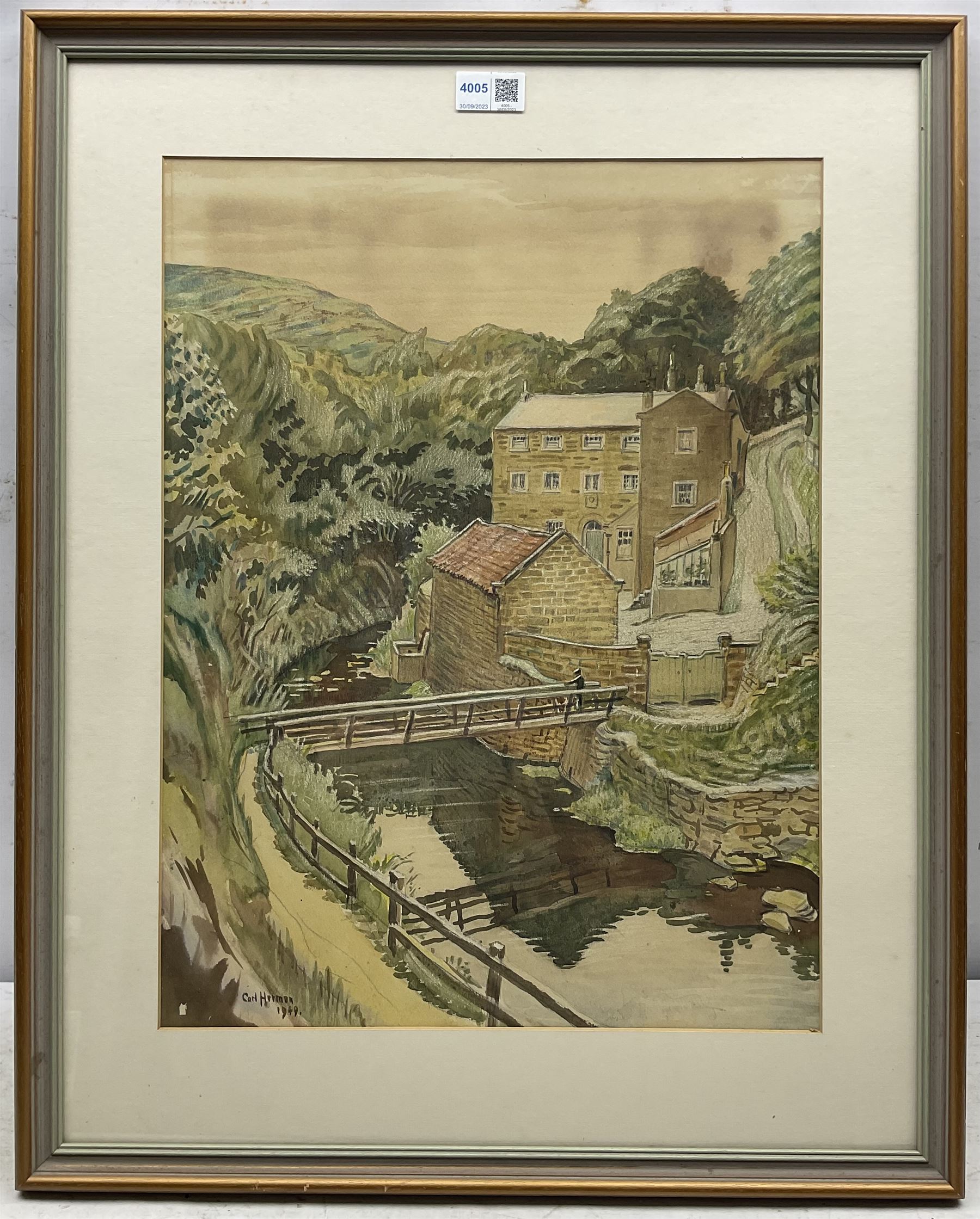 Carl Herman (Scarborough 1887-1955): Boggle Hole near Robin Hood's Bay, watercolour and pencil signed and dated 1949, 49cm x 37cm