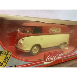 Seven 1:18 scale die-cast models by Ertl, Road legends, Maisto, Solido etc including two Coca Cola promotional vehicles; five boxed (7)