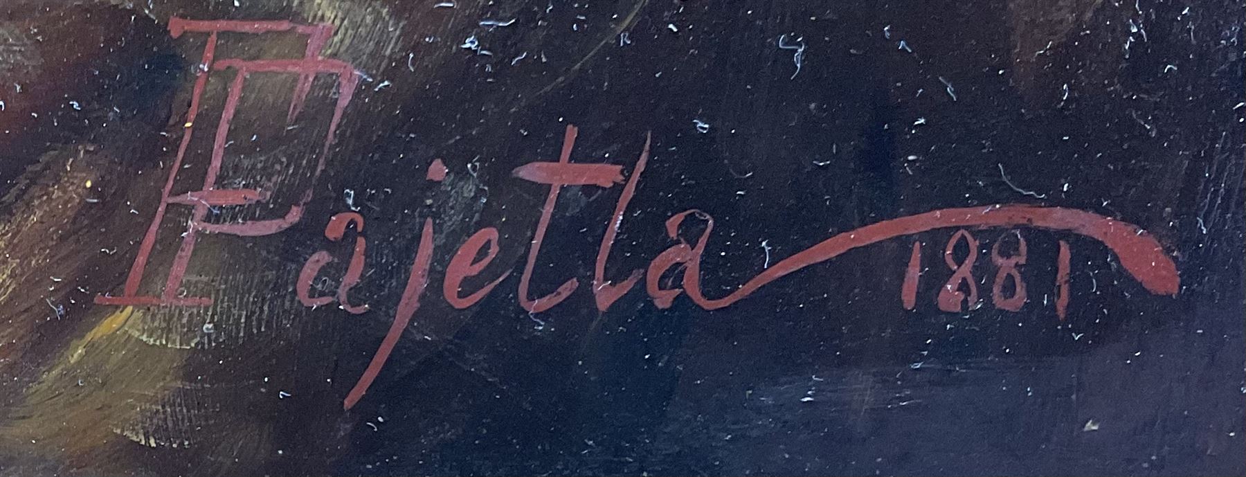 Pietro Pajetta (Italian 1845-1911): Children Feeding Lambs, oil on canvas signed and dated 1881 with a later hand 49cm x 69cm
Provenance: attributed by Gustavo Errico, Naples, with certificate